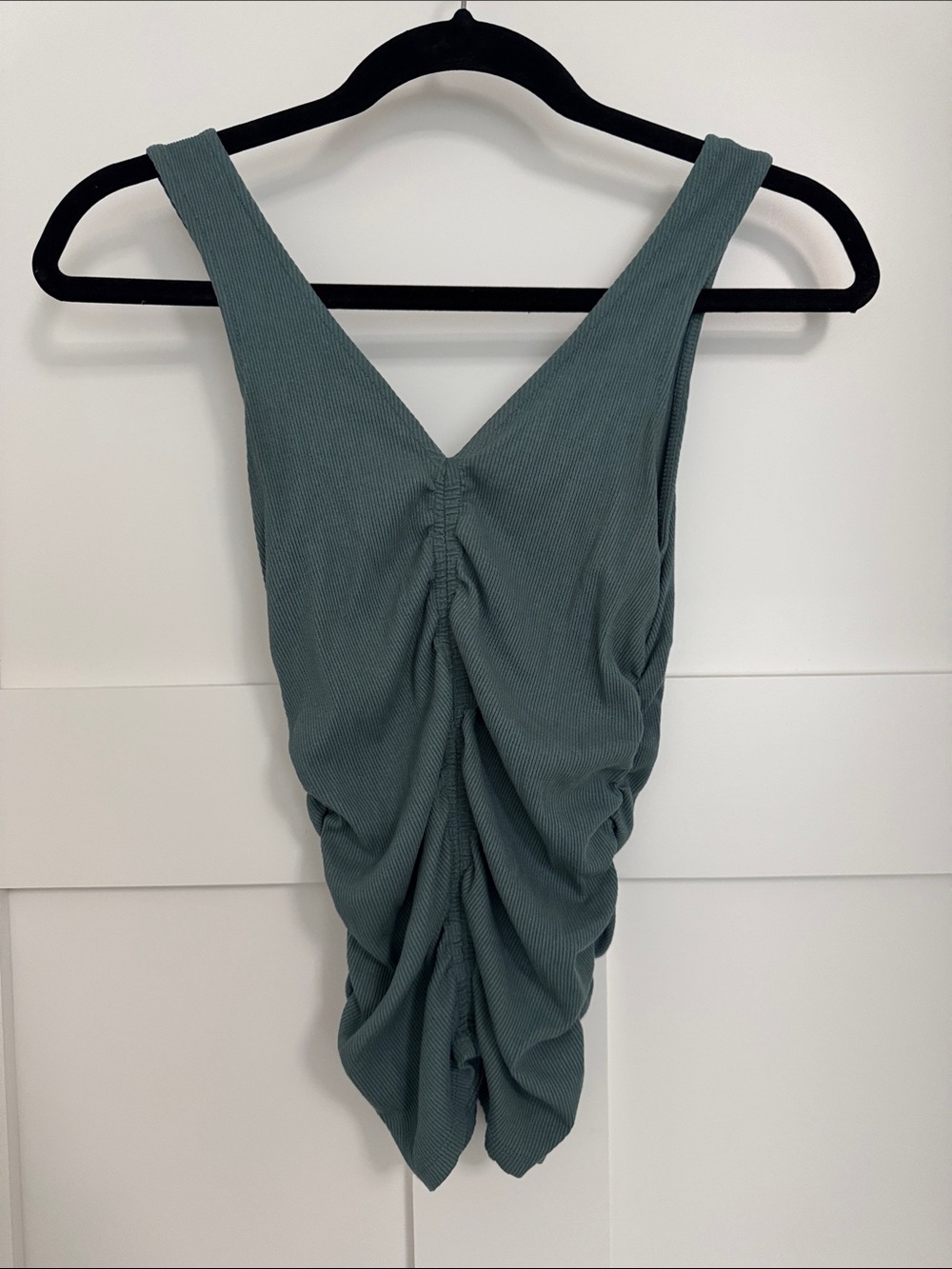 Ruched V-Neck Tank Top in Blue Green
